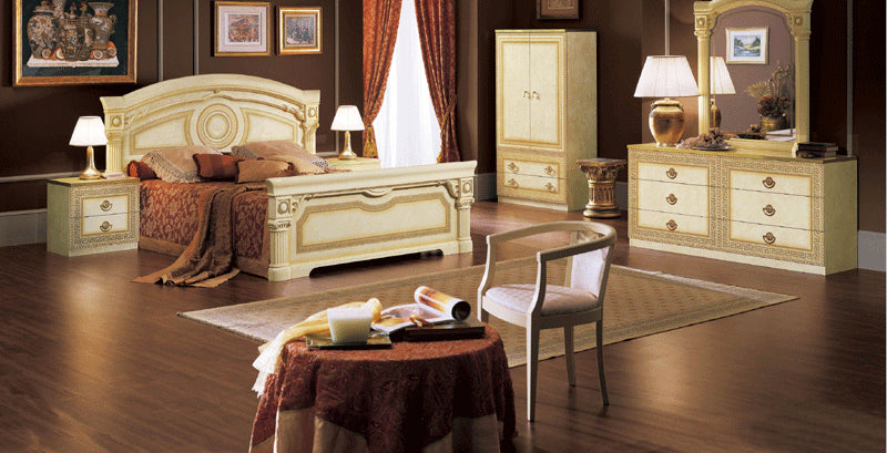 ESF Furniture - Aida 5 Piece Bedroom King Panel Bed Set in Ivory-Gold - AIDABEDK.S.-5SET