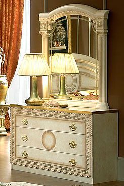 ESF Furniture - Aida Single Dresser with Mirror Set in Ivory-Gold - AIDASDRESSER-M