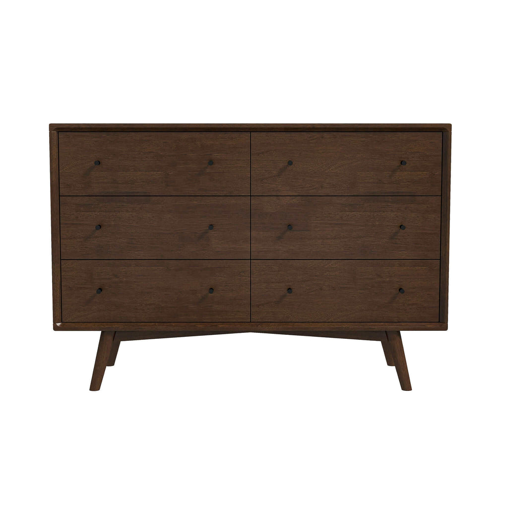 Caroline Mid Century Modern Walnut Dresser 6 Drawer