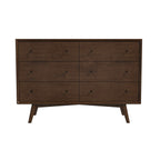 Caroline Mid Century Modern Walnut Dresser 6 Drawer