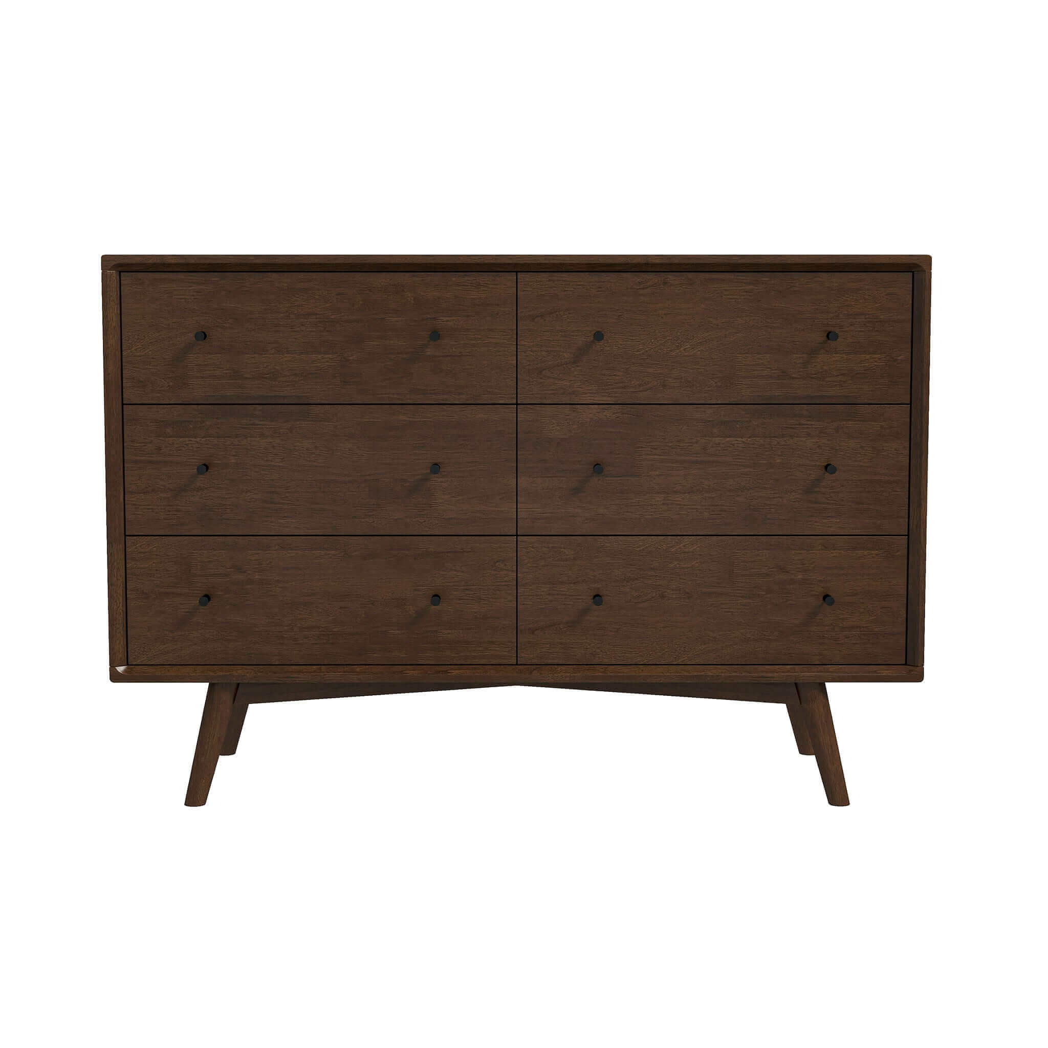 Caroline Mid Century Modern Walnut Dresser 6 Drawer