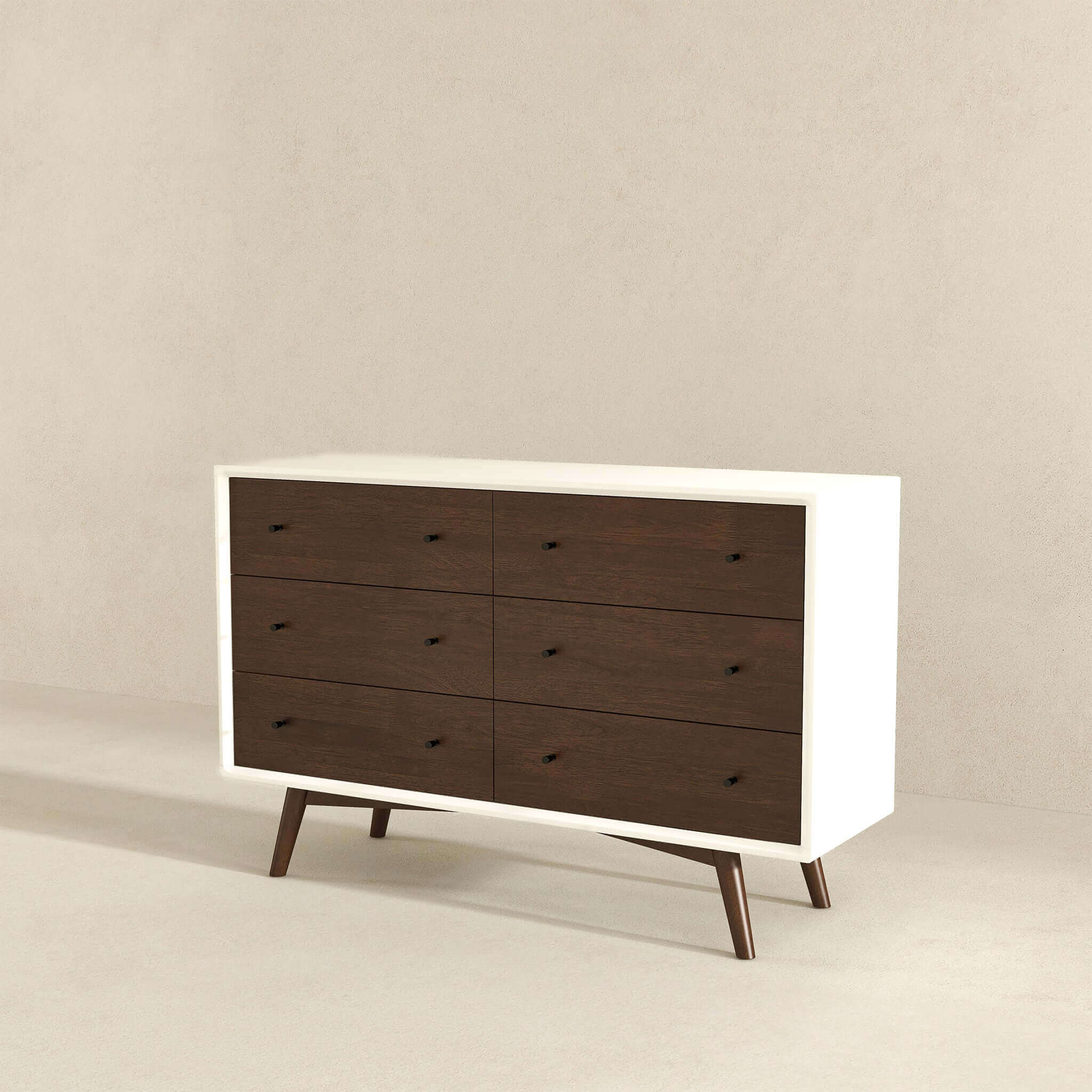 Caroline Mid-Century Modern White Dresser 6 Drawer