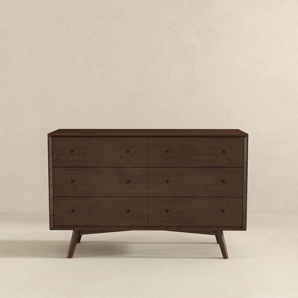 Caroline Mid Century Modern Walnut Dresser 6 Drawer