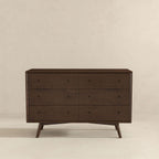 Caroline Mid Century Modern Walnut Dresser 6 Drawer