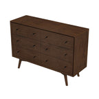 Caroline Mid Century Modern Walnut Dresser 6 Drawer