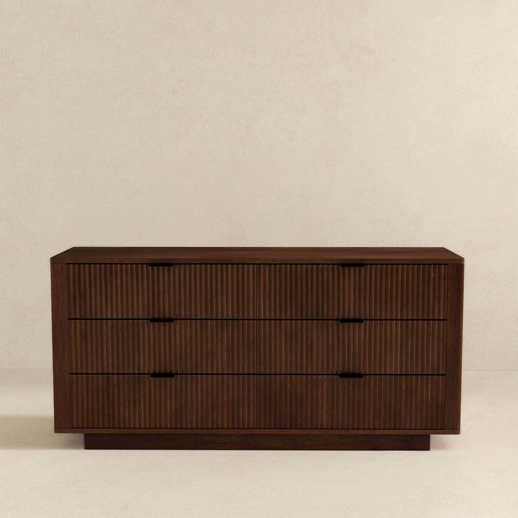 Lola Mid Century Modern Walnut Dresser With 6 Drawers