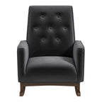 Demetrius Dark Blue Velvet Solid Wood Rocking Chair
