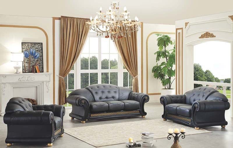 ESF Furniture - Apolo 2 Piece Sofa Set in Black - APOLOBLACK-2SET