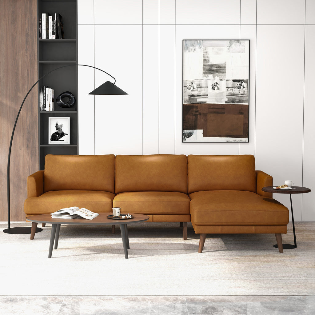 Lore L-Shaped Genuine Tan Leather Right Facing Sectional