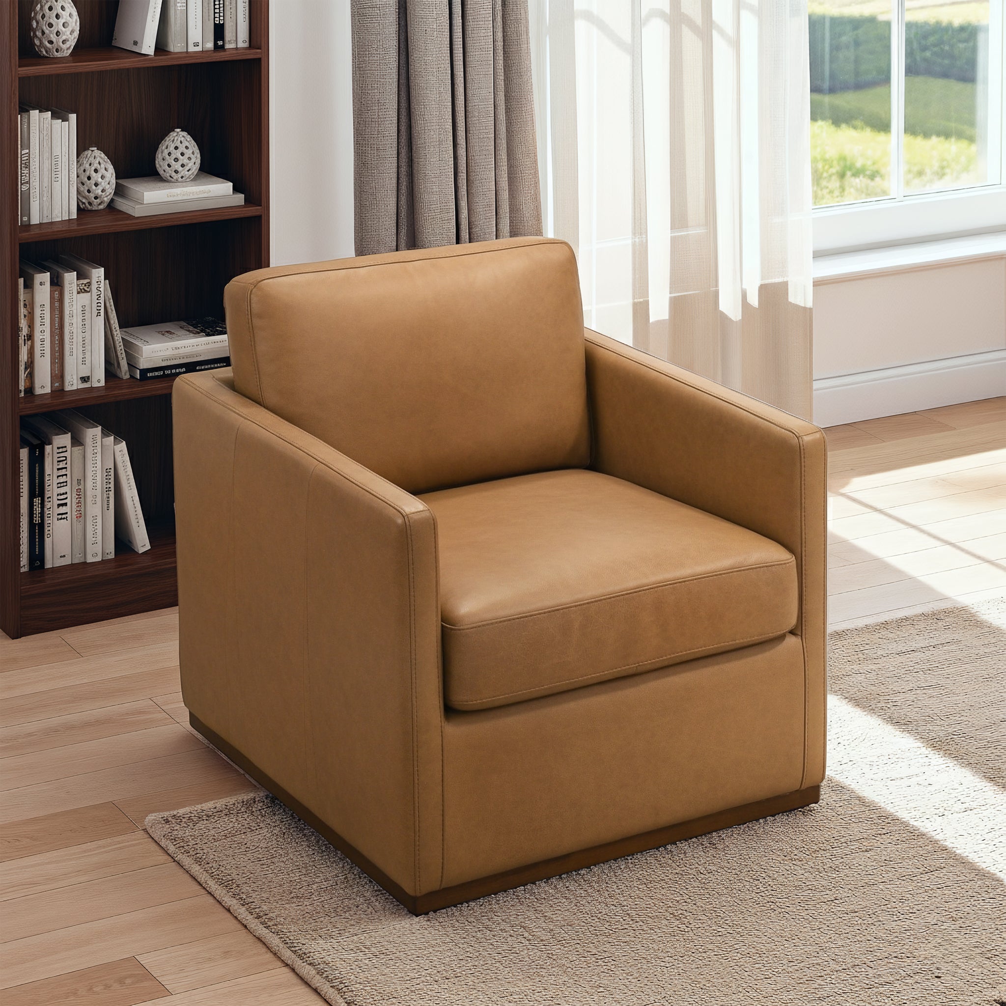 Darien Tan Leather Swivel Chair
