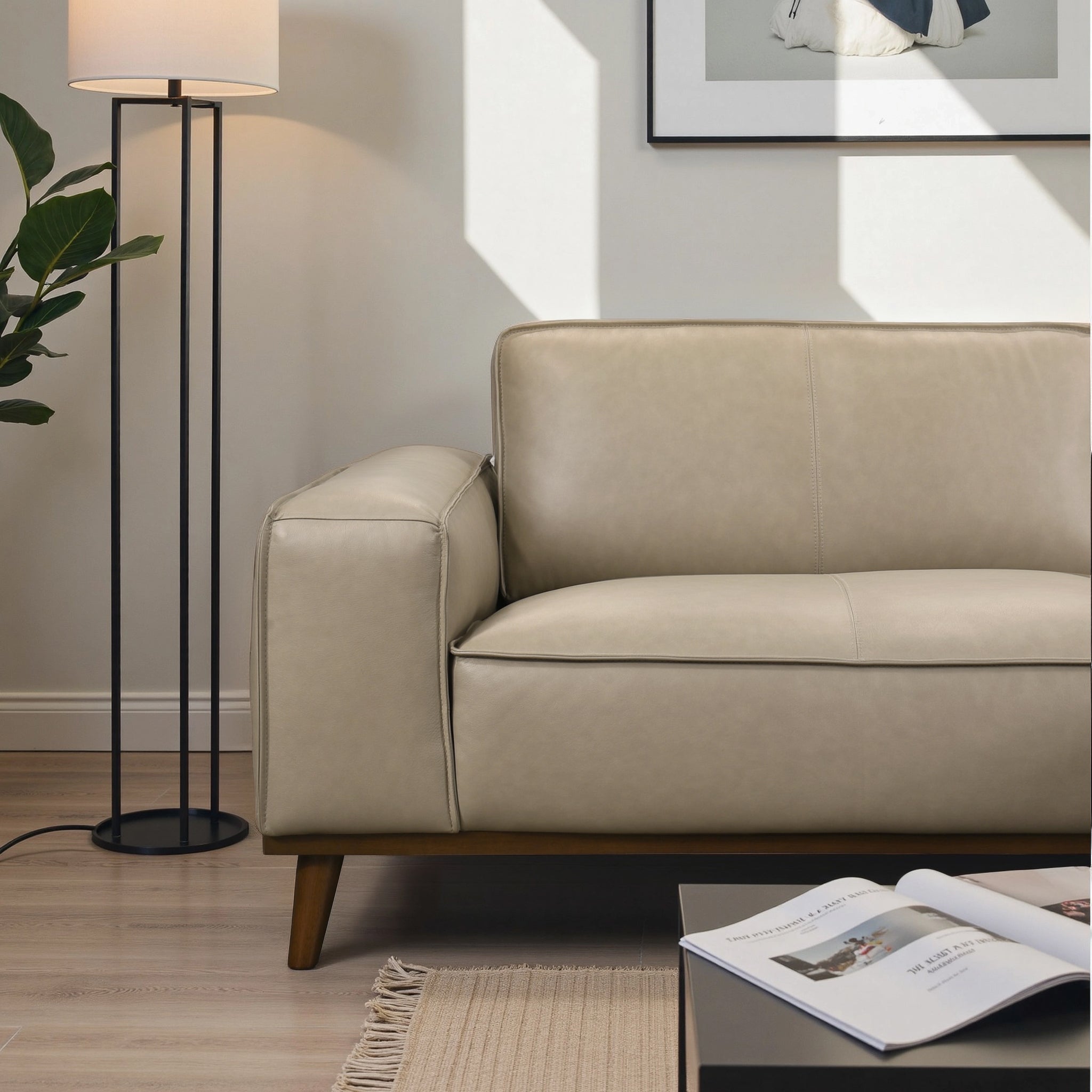 Kerrville Beige Leather Right Sectional Sofa