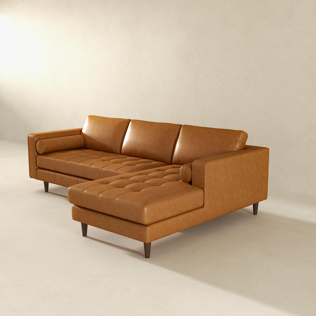 Anthony Genuine Tan Leather Right-Facing Sectional Sofa