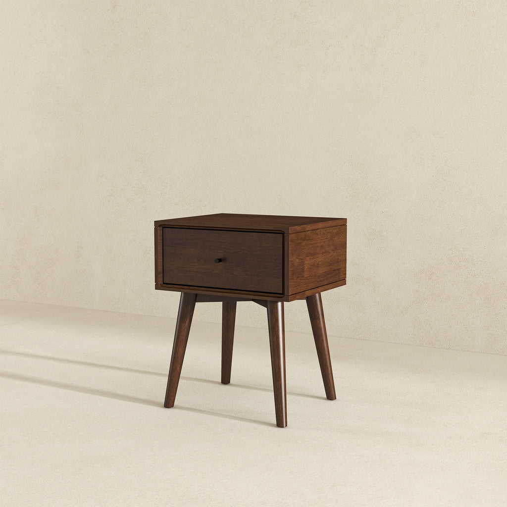 Avery Solid Wood Walnut Night Stand with Single Drawer