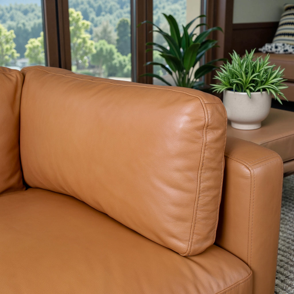 Bellrose Mid-Century Modern Genuine Leather Sofa