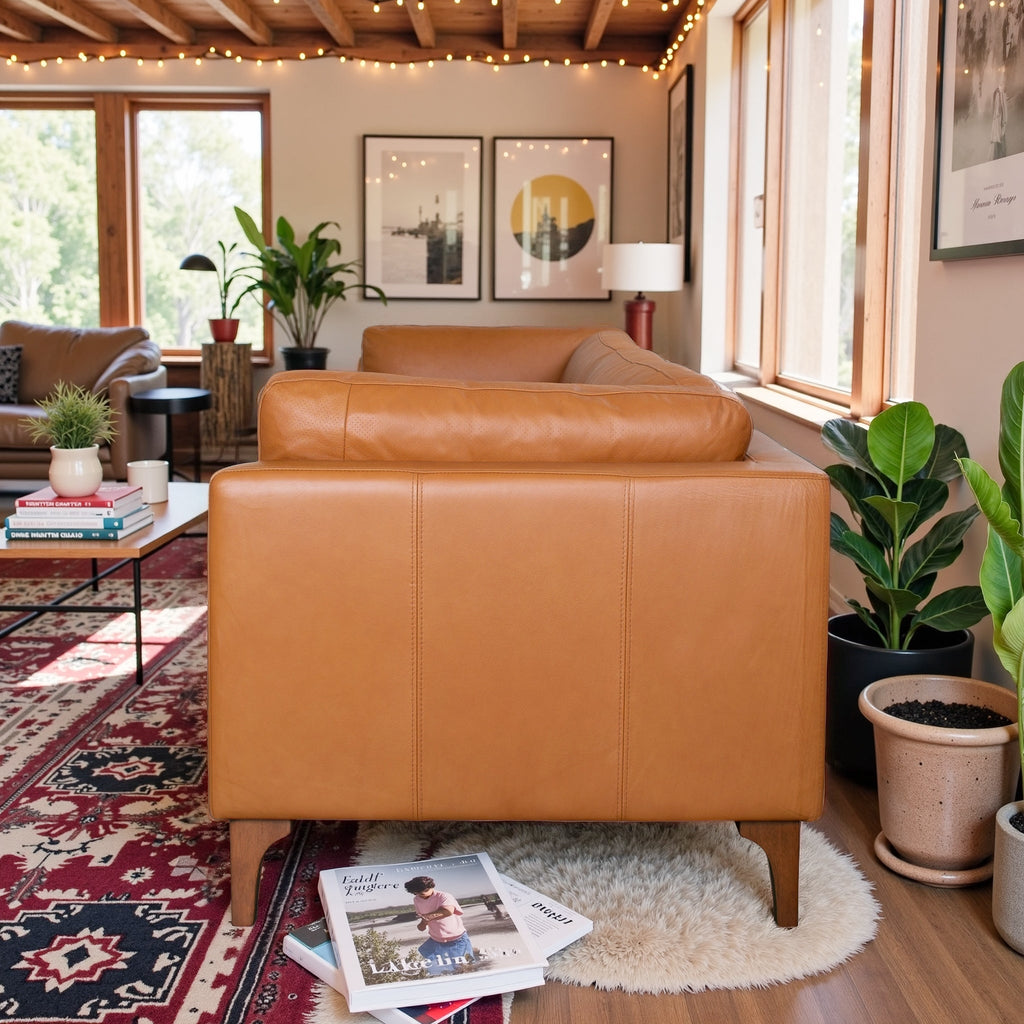 Bellrose Mid-Century Modern Genuine Leather Sofa