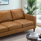 Cooper Mid Century Modern Tan Leather Sofa