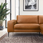 Easley Mid-Century Modern Cognac Vegan Leather Wide-Arm Sofa