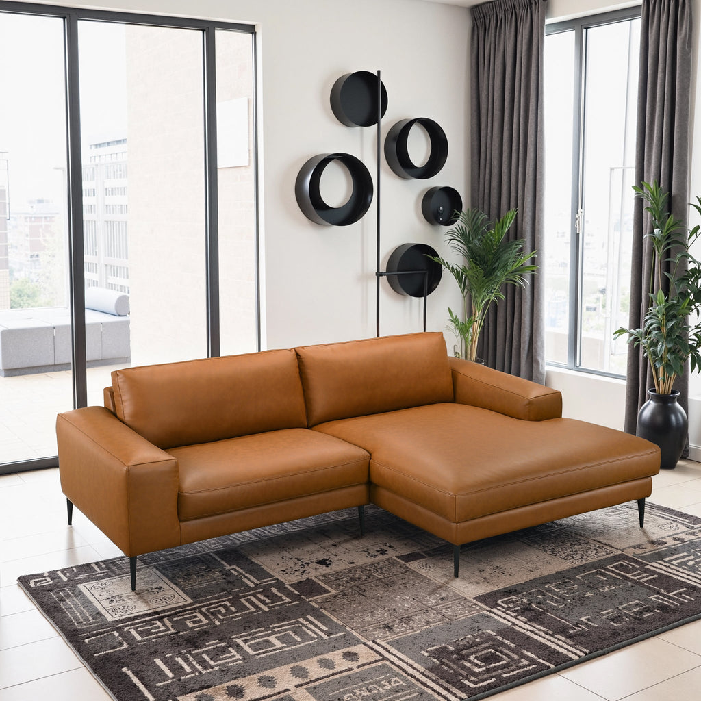 Easley Mid-Century Modern Cognac Vegan Leather Wide-Arm Sofa