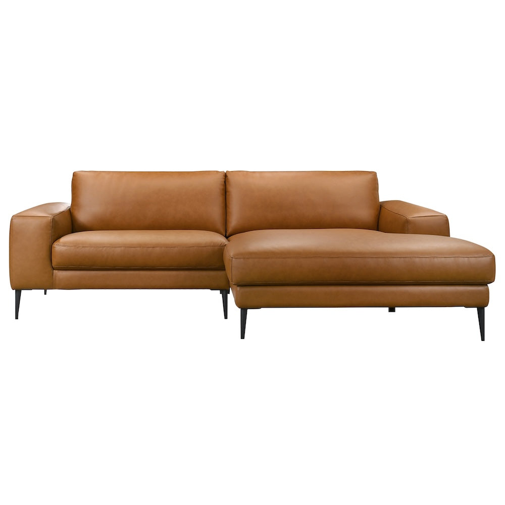 Easley Mid-Century Modern Cognac Vegan Leather Wide-Arm Sofa
