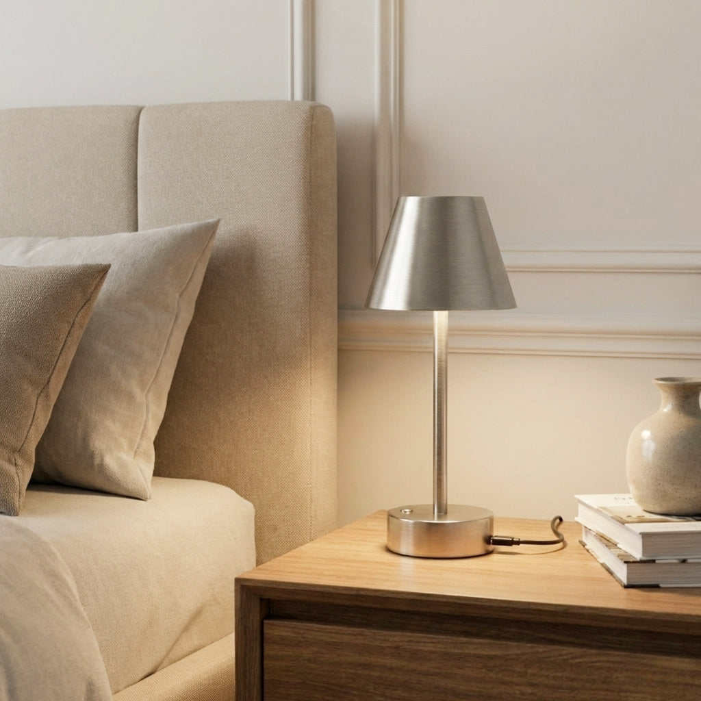 Elegance Rechargeable LED Table Lamp Brushed Nickel LED Touch Switch