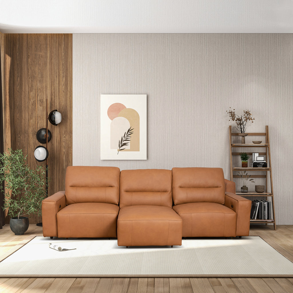 Grant Triple Power Convertible Cognac Leather Sofa