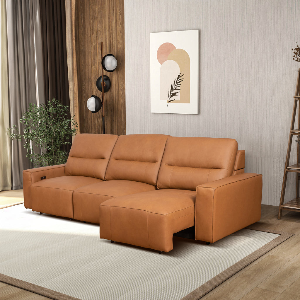 Grant Triple Power Convertible Cognac Leather Sofa