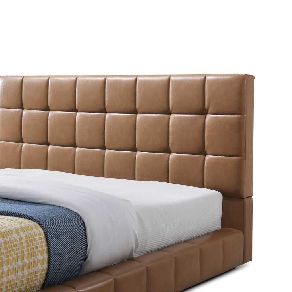 Hudson Tan Vegan Leather Upholstered King Platform Bed