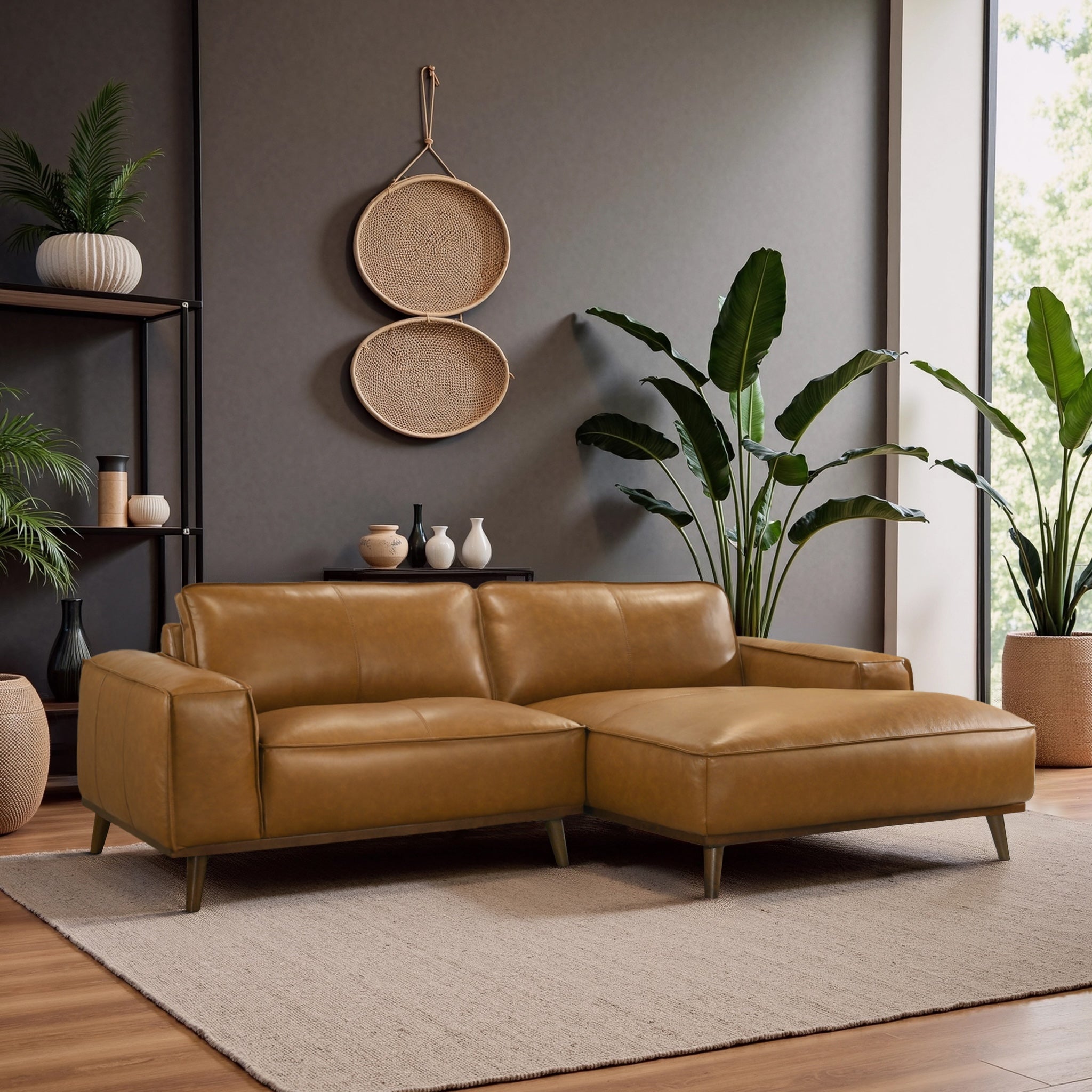 Kerrville Tan Leather Right Sectional Sofa