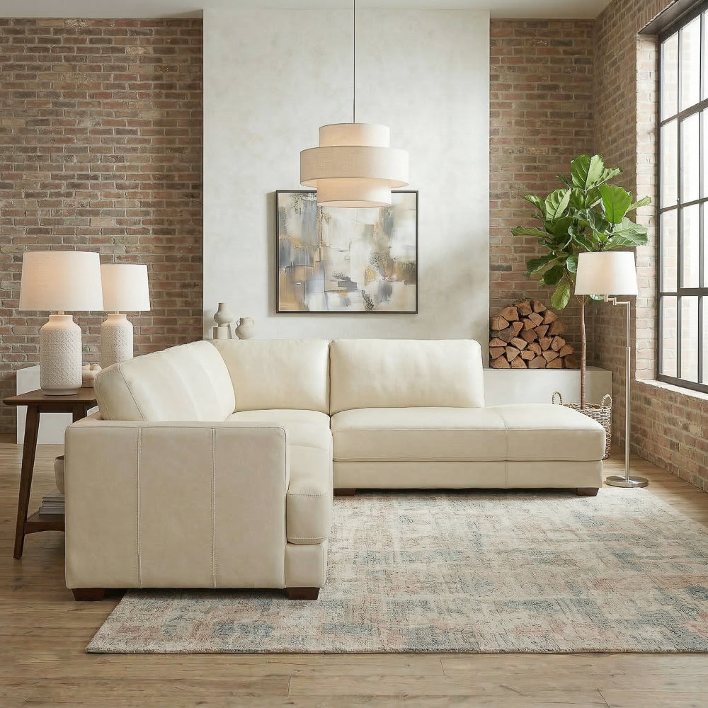 Glander Real Beige Leather Right-Facing Sectional