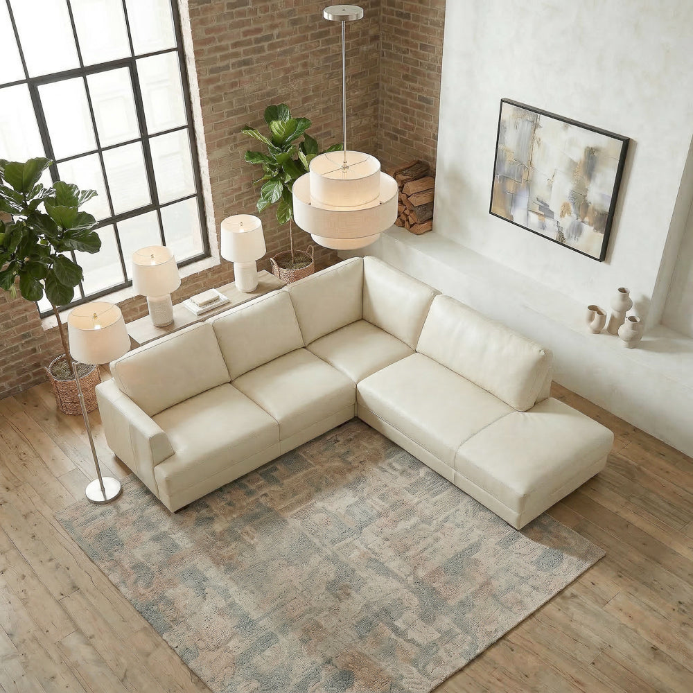 Glander Real Beige Leather Right-Facing Sectional