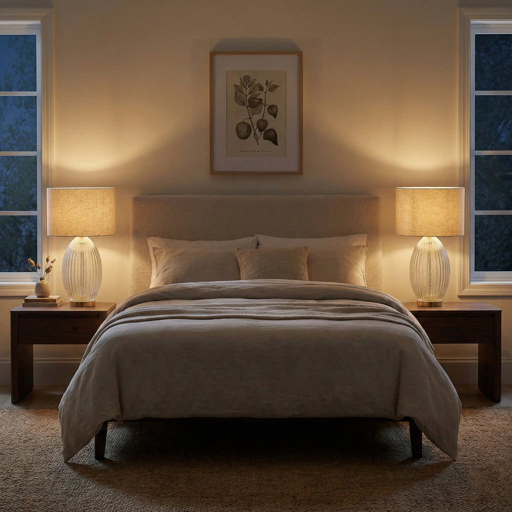 Aurora Ribbed Glass Lamp Base Clear Table Lamp Large Linen Shade