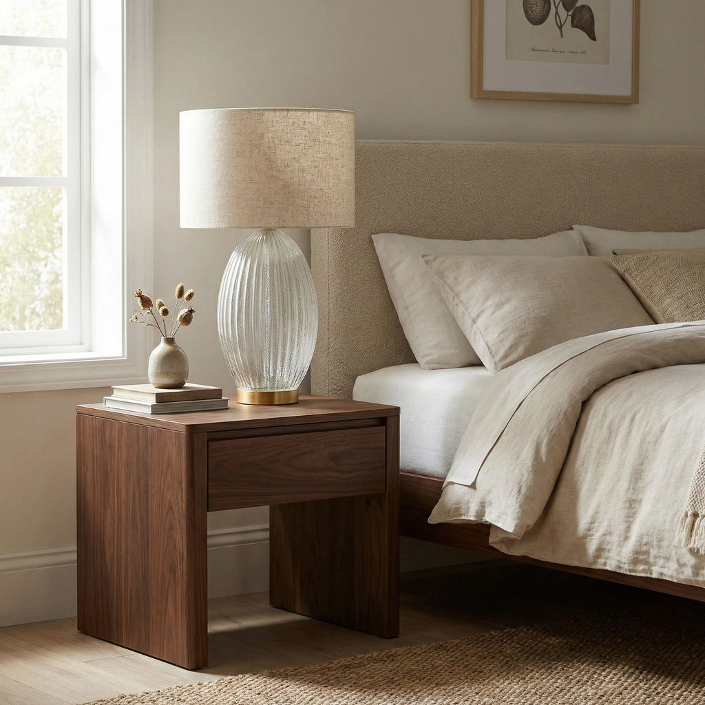 Aurora Ribbed Glass Lamp Base Clear Table Lamp Large Linen Shade