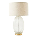 Aurora Ribbed Glass Lamp Base Clear Table Lamp Large Linen Shade