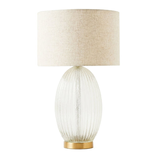 Aurora Ribbed Glass Lamp Base Clear Table Lamp Large Linen Shade