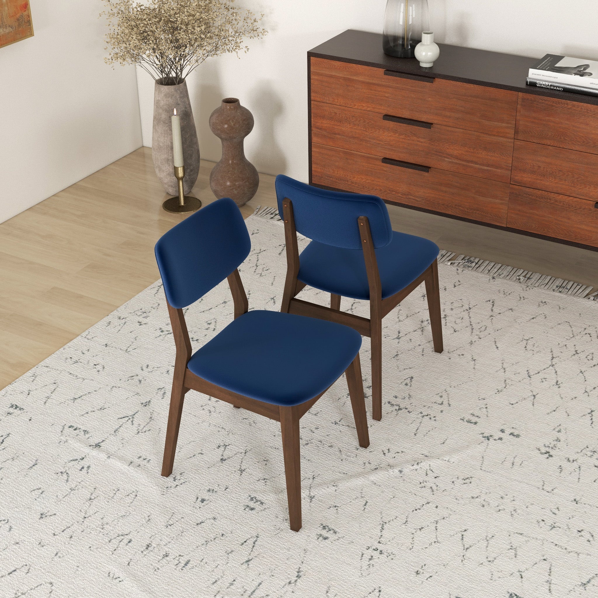 Carlos Blue Velvet Solid Back Side Chair (Set Of 2)