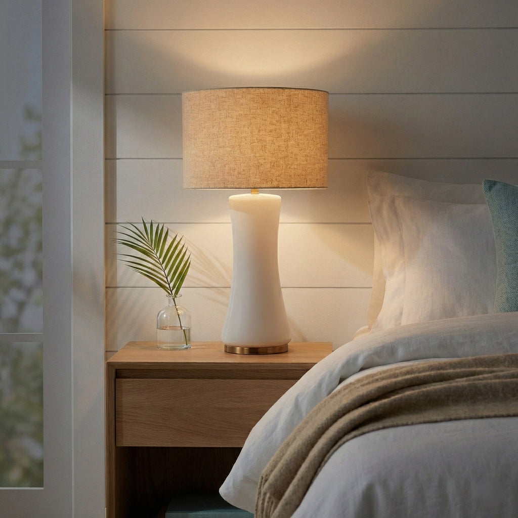 Cascade Glass Lamp Golden Base - Off White Glass Table Lamp