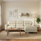 Clarion Genuine Cream Leather Sectional Sofa with Chaise Lounge