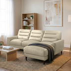 Clarion Genuine Cream Leather Sectional Sofa with Chaise Lounge