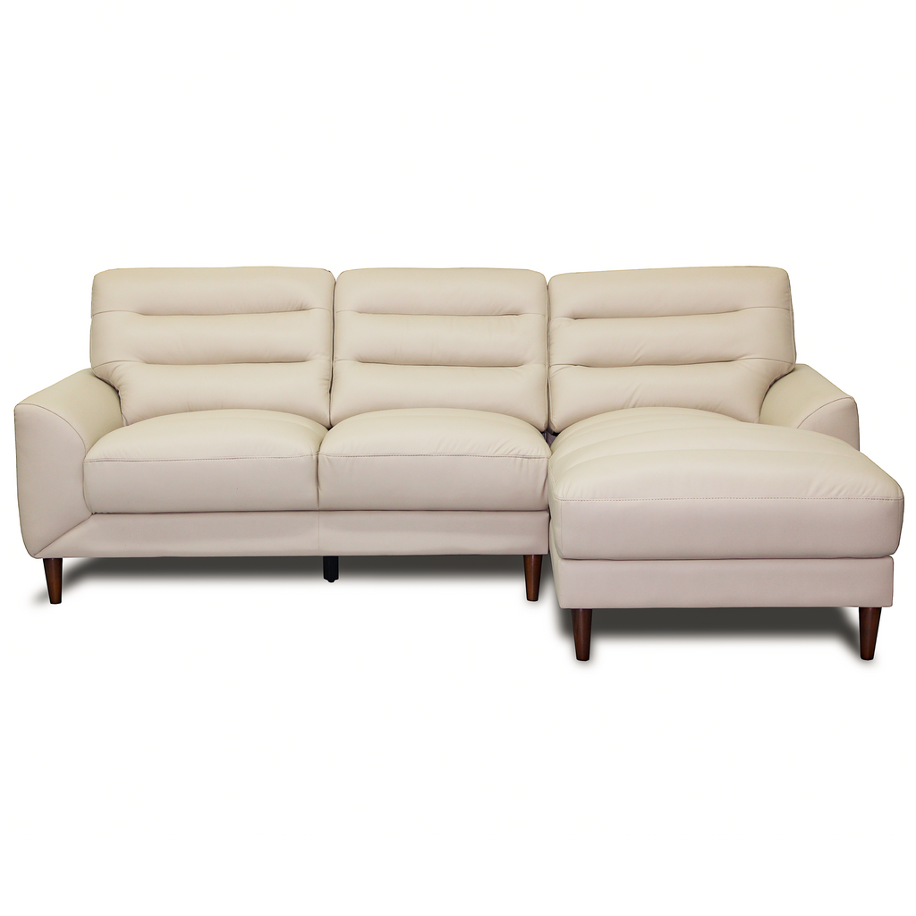Clarion Genuine Cream Leather Sectional Sofa with Chaise Lounge