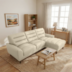 Clarion Genuine Cream Leather Sectional Sofa with Chaise Lounge