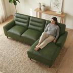 Clarion Genuine Green Leather Sectional Sofa with Chaise Lounge