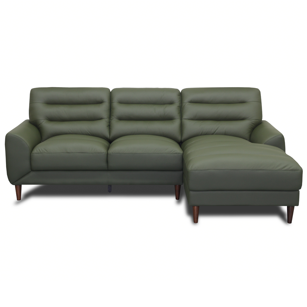 Clarion Genuine Green Leather Sectional Sofa with Chaise Lounge
