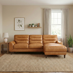 Clarion Genuine Tan Leather Sectional Sofa with Chaise Lounge
