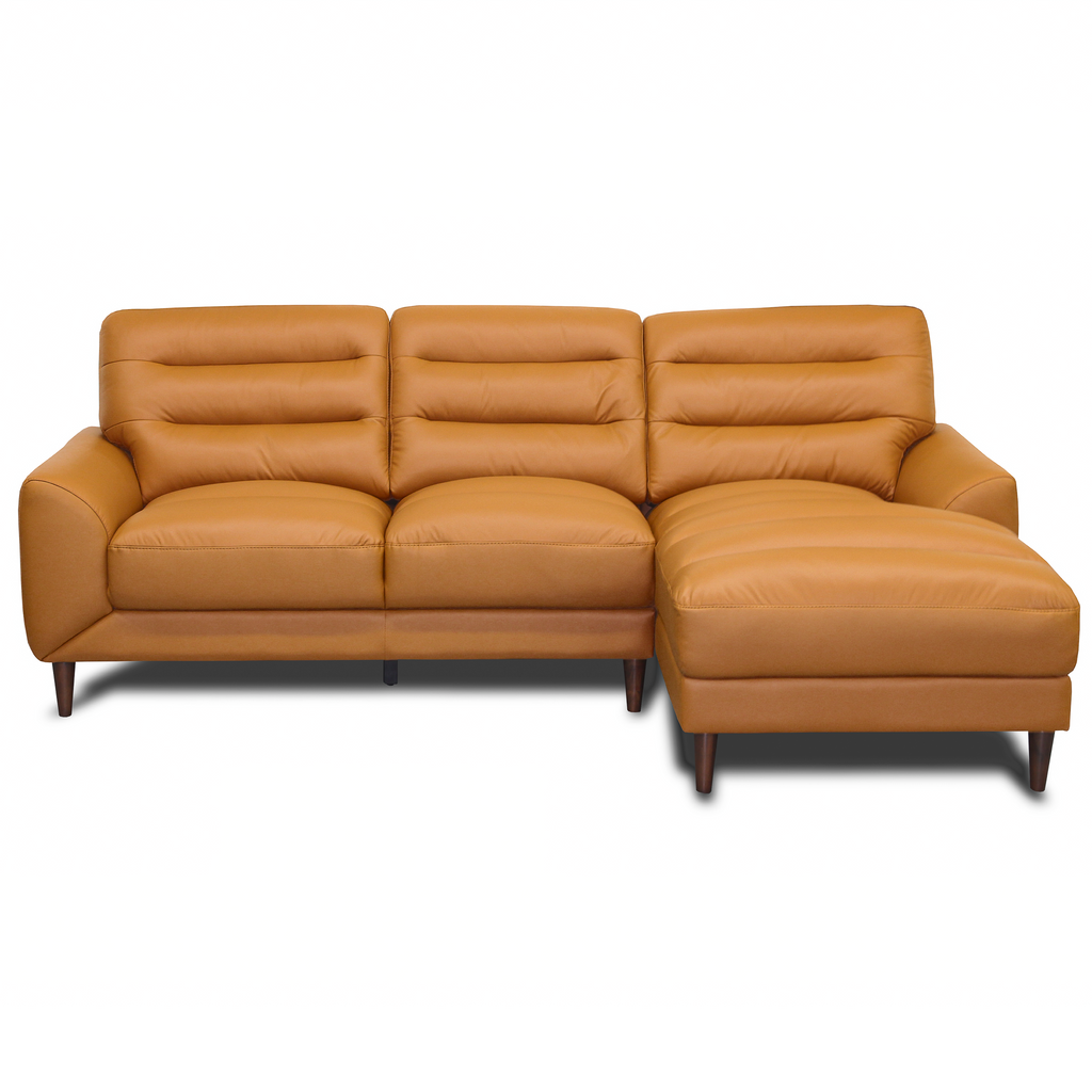 Clarion Genuine Tan Leather Sectional Sofa with Chaise Lounge