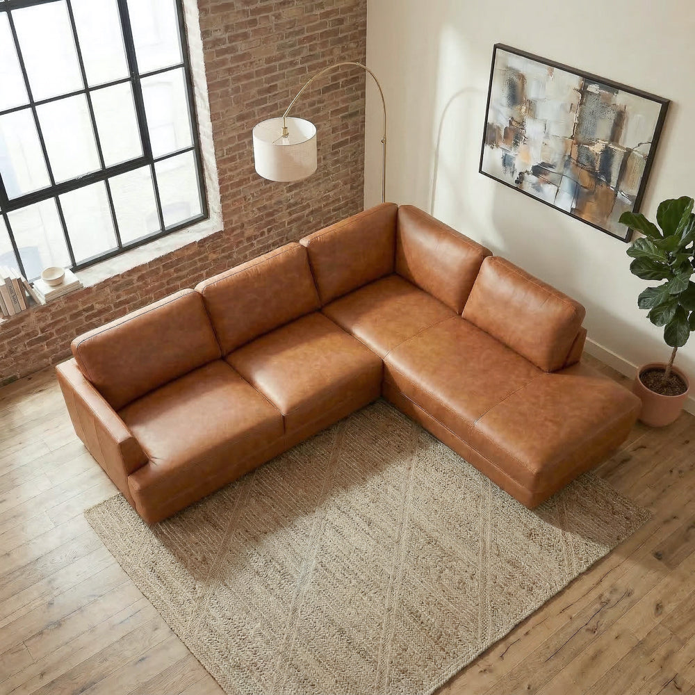 Glander Real Tan Leather Right-Facing Sectional