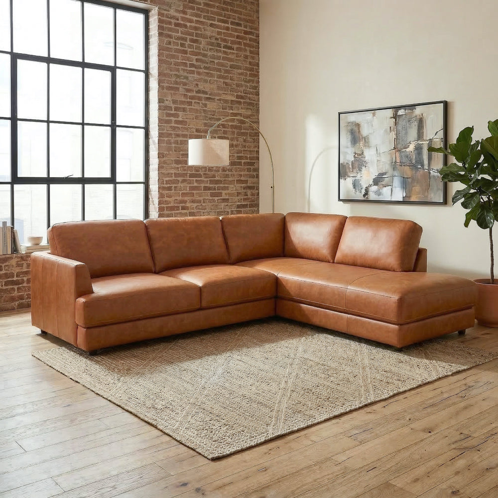 Glander Real Tan Leather Right-Facing Sectional