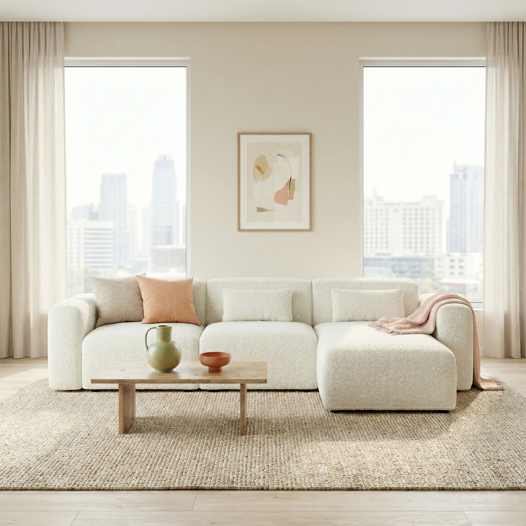 Haledon 3-Piece Sand Boucle Right Sectional Sofa