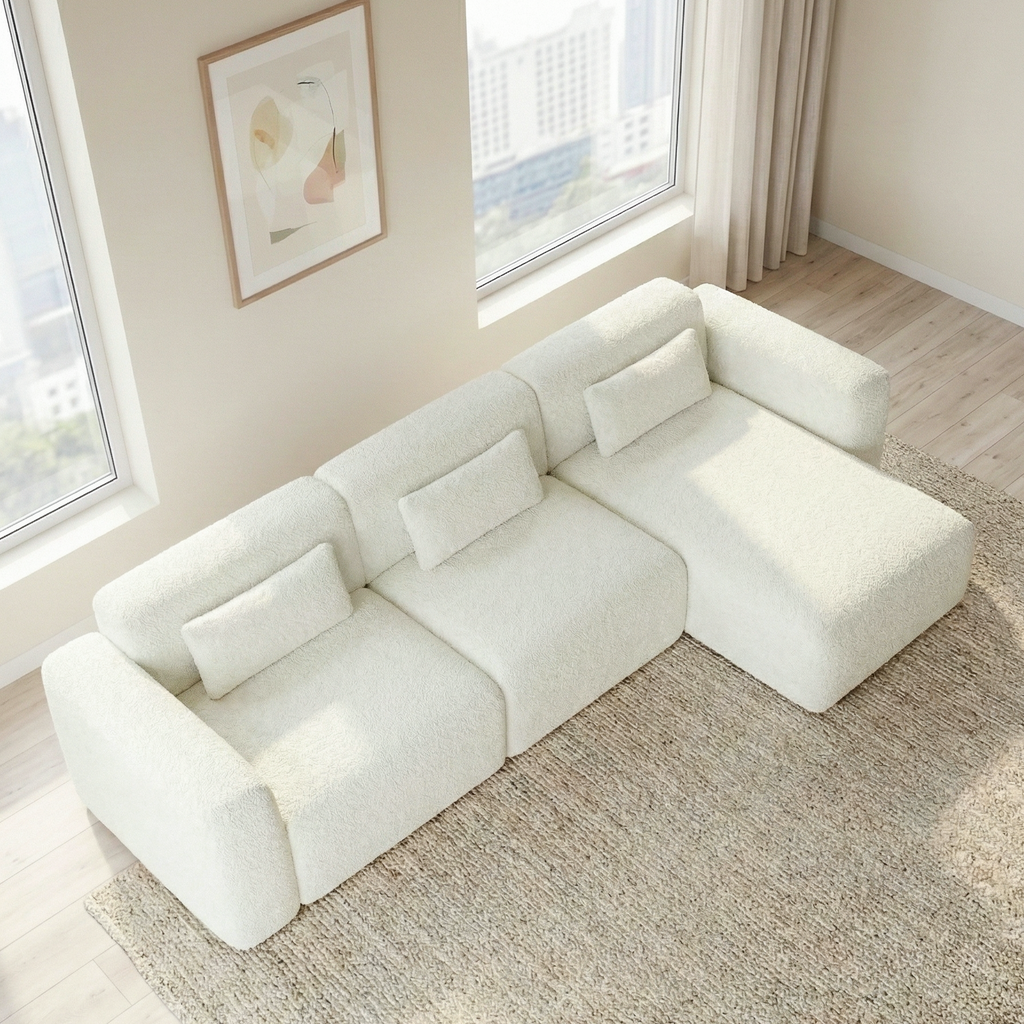 Haledon 3-Piece Sand Boucle Right Sectional Sofa