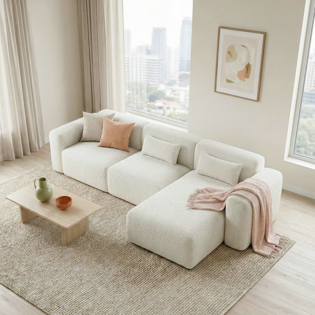Haledon 3-Piece Sand Boucle Right Sectional Sofa