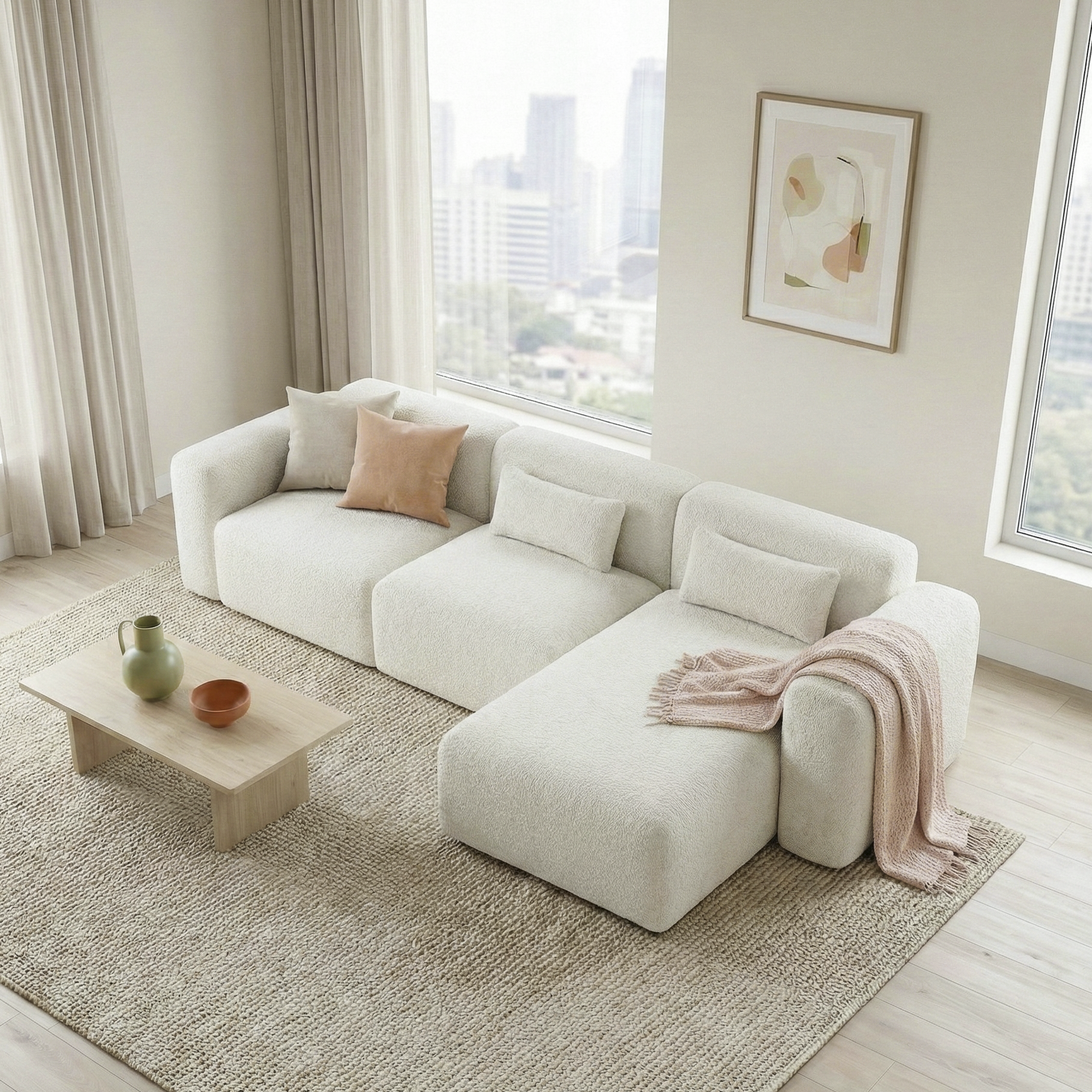 Haledon 3-Piece Sand Boucle Right Sectional Sofa